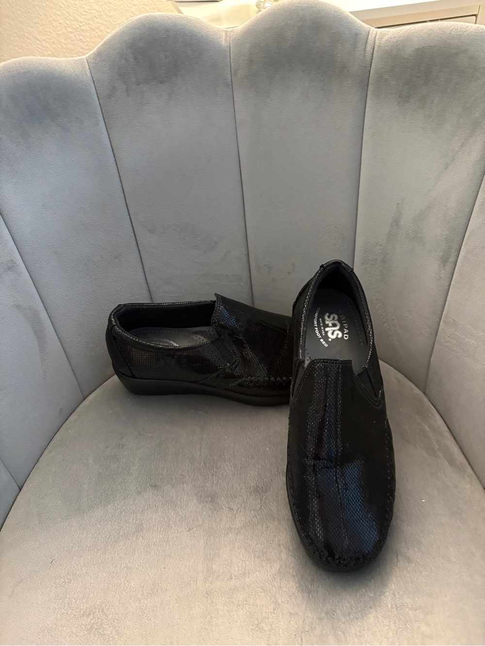 SAS Women’s “Dream” Black Snake Slip-On Comfort Loafers